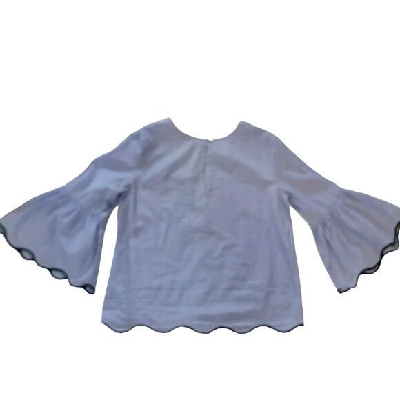 Zara Collection Top Womans Small Blue Pinstripe Bell Sleeve Contrasting Trim - Picture 2 of 5